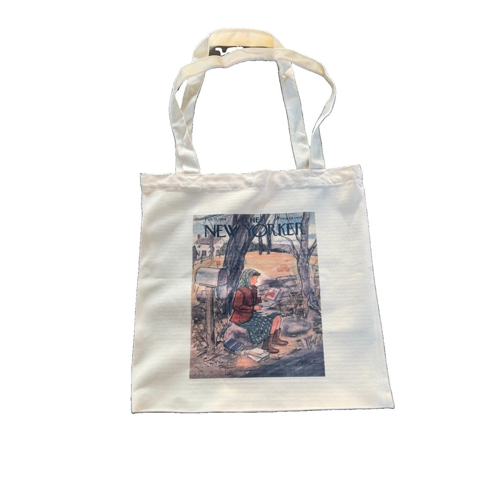 The New Yorker Vintage Cover Print Canvas Tote Bag Cream Cotton NWOT